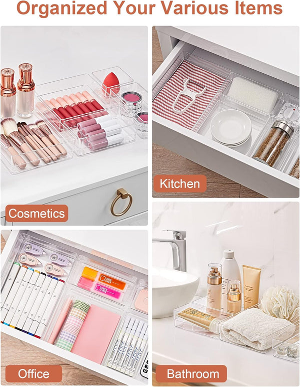13-Piece Drawer Organizer with Non-Slip Pads for Desk Drawers and Storage