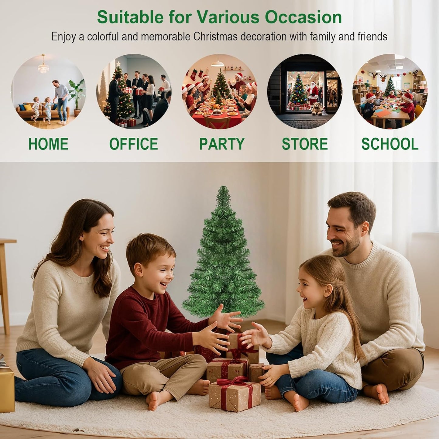 3Ft Premium Artificial Small Mini Christmas Tree for Tabletop,Home, Office, Indoor and Outdoor Decor,Holiday Decoration,Easy Assembly Metal Hinges & Foldable Base 160 Branch Tips Green Tree