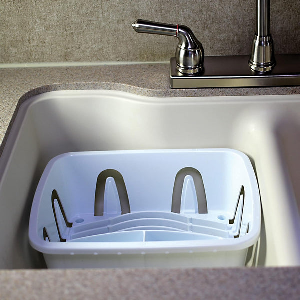 Compact RV Dish Drainer with Sloped Drain Tray Design for Small Spaces