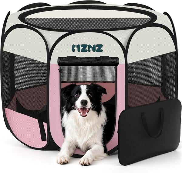 Grey dog cat playpen, portable puppy pet crate for small dogs, cats, rabbits, foldable dog cage enclosure with carrying case