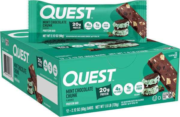 Quest Nutrition Cookies & Cream Protein Bars, 12 Count, 21g Protein, 1g Sugar, 4g Net Carb