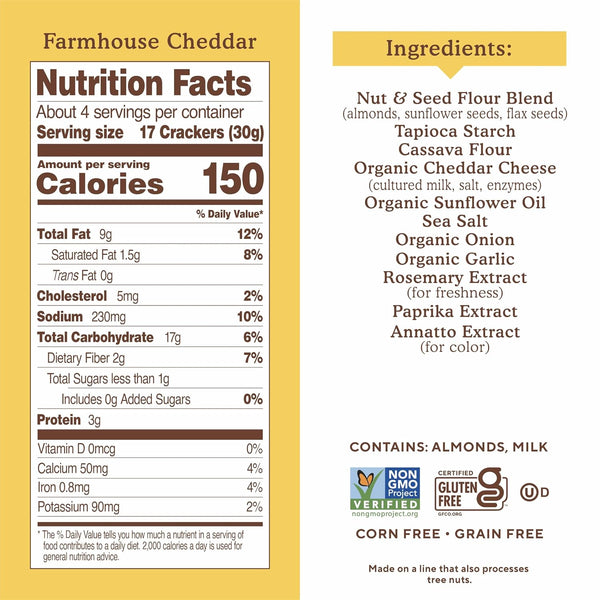 Simple Mills Almond Flour Crackers, Farmhouse Cheddar, 4.25 oz, 3 count