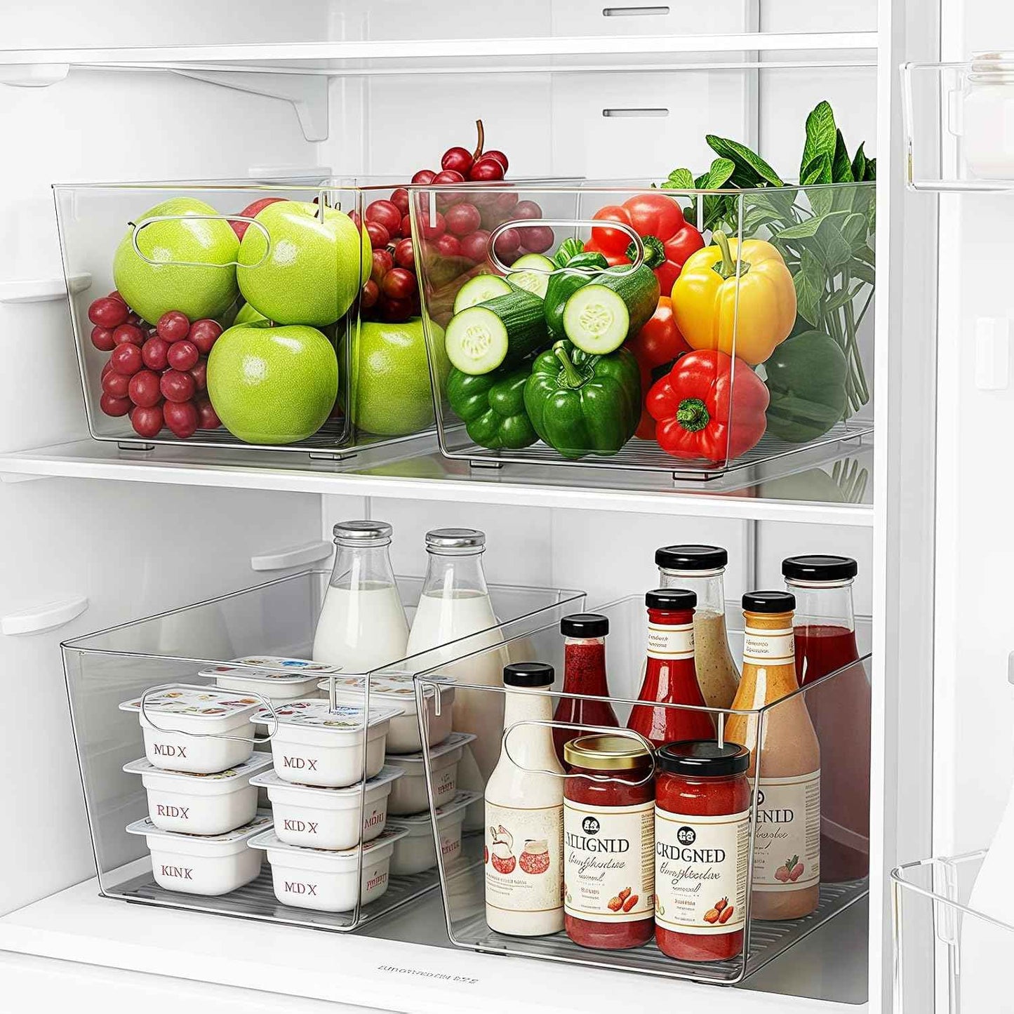 Clear Plastic Storage Bins, 4-Pack Stackable Pantry Organizers and Storage Containers for Kitchen, Fridge, Cabinet and Closet Organization - Home Essentials