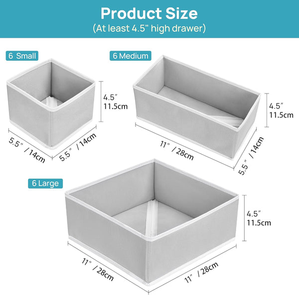 18-pack baby clothes organizer with 3 sizes for closet drawers