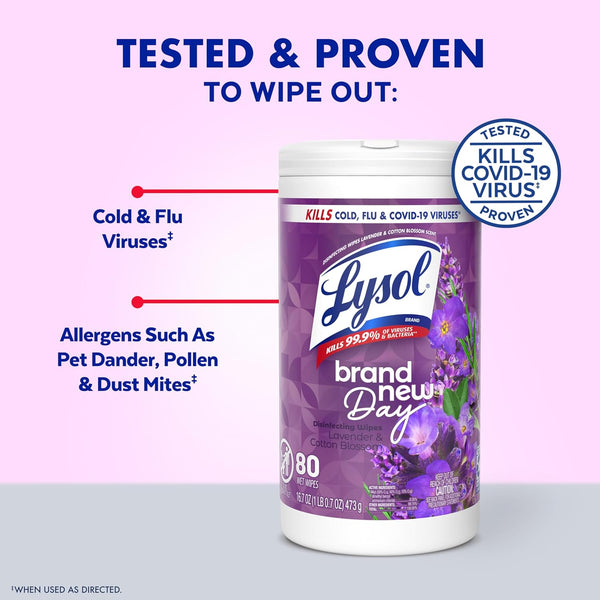 LYSOL Disinfecting Wipes, All Purpose Cleaner, Multi-Surface Antibacterial Cleaning Wipes, Household Cleaning Supplies, Dorm Essentials, Lavender + Mango Scents, 80 ct. (4 Pack)