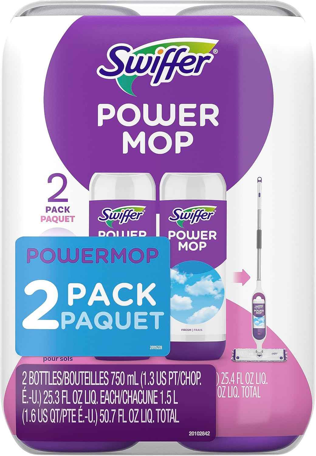 Swiffer PowerMop Floor Cleaning Solution with Fresh Scent, PowerMop Refills, Floor Cleaner for Mopping, 25.3 fl oz, 2 Pack