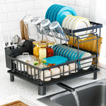 Compact 2 Tier Dish Drying Rack for Kitchen Counter
