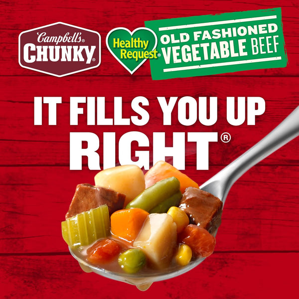 Campbell's Chunky Healthy Request Old Fashioned Vegetable Beef Soup, 18.8 Oz Cans, Case of 12 for Delicious and Filling Lunch or Campfire Meals
