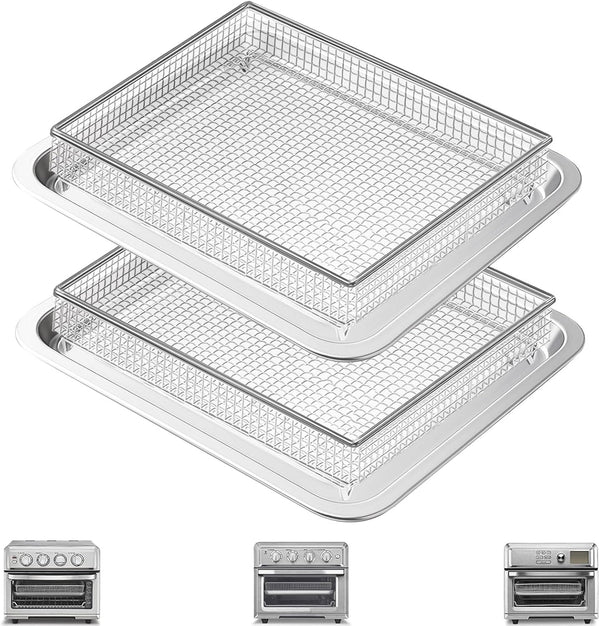 Air Fryer Basket Tray Replacement for Cuisinart TOA-60 TOA-65 TOA-70 Toaster Air Fryer Convection Oven, 12.4 * 11'' Mesh Air Fryer Steel Basket Wire Rack Accessories Parts, Dishwasher Safe