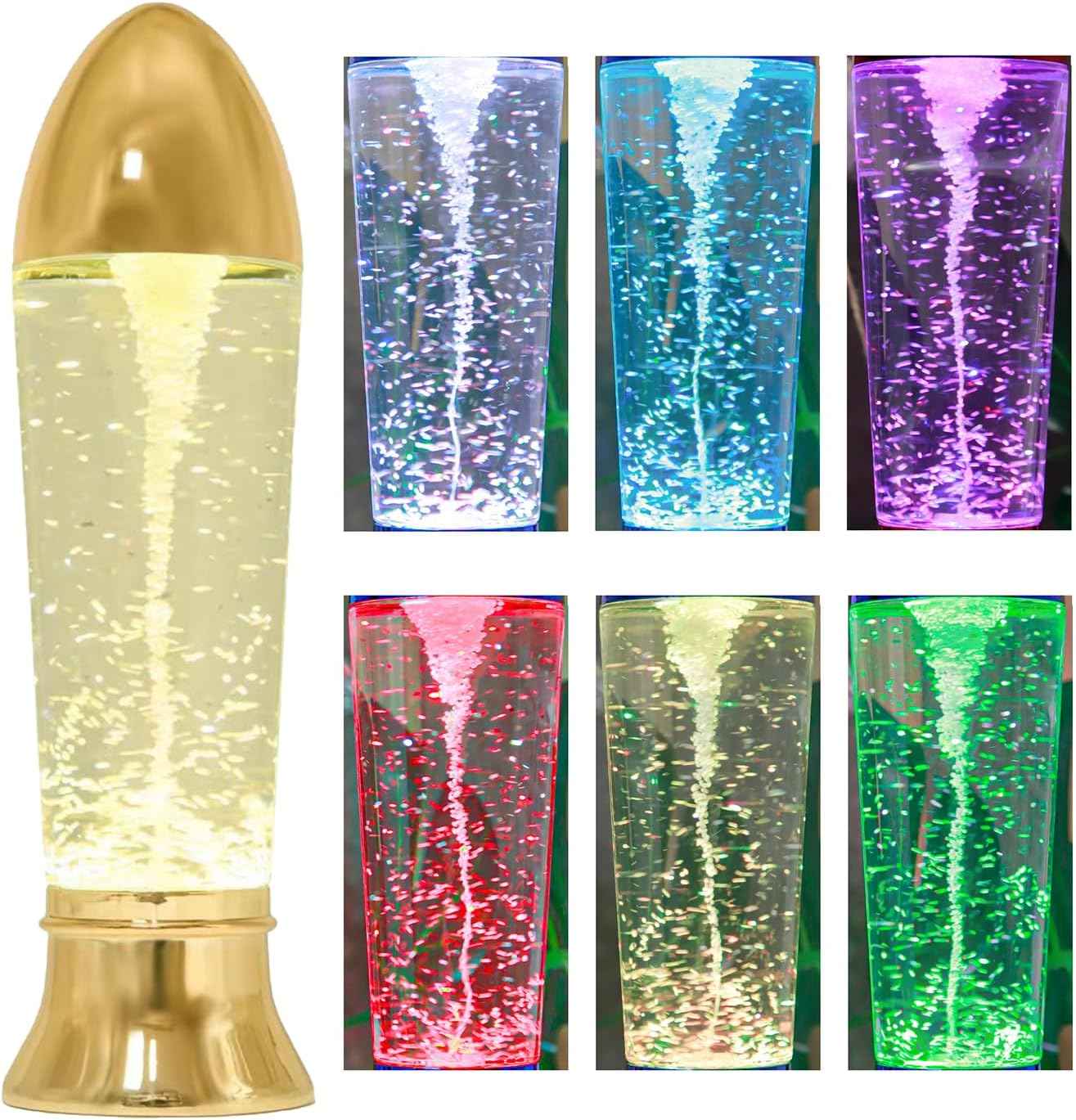 YAKii 10.5" Tornado Lamp LED Color Changing,Tornado Maker Science Toy, Battery/USB Cable Operated,Christmas Day Decoration Gold