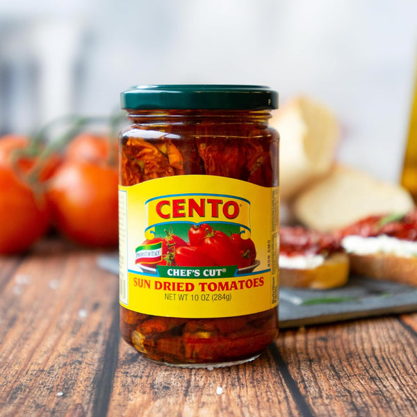 cento chefs sun dried tomatoes in oil & spices, gluten-free, non-gmo, low sodium italian tomatoes, 10 ounce jar