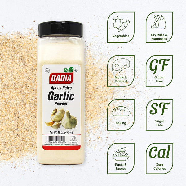 Badia 16 oz Premium Garlic Powder for Cooking Seasoning & Spice Blends Freshly Ground Flavorful