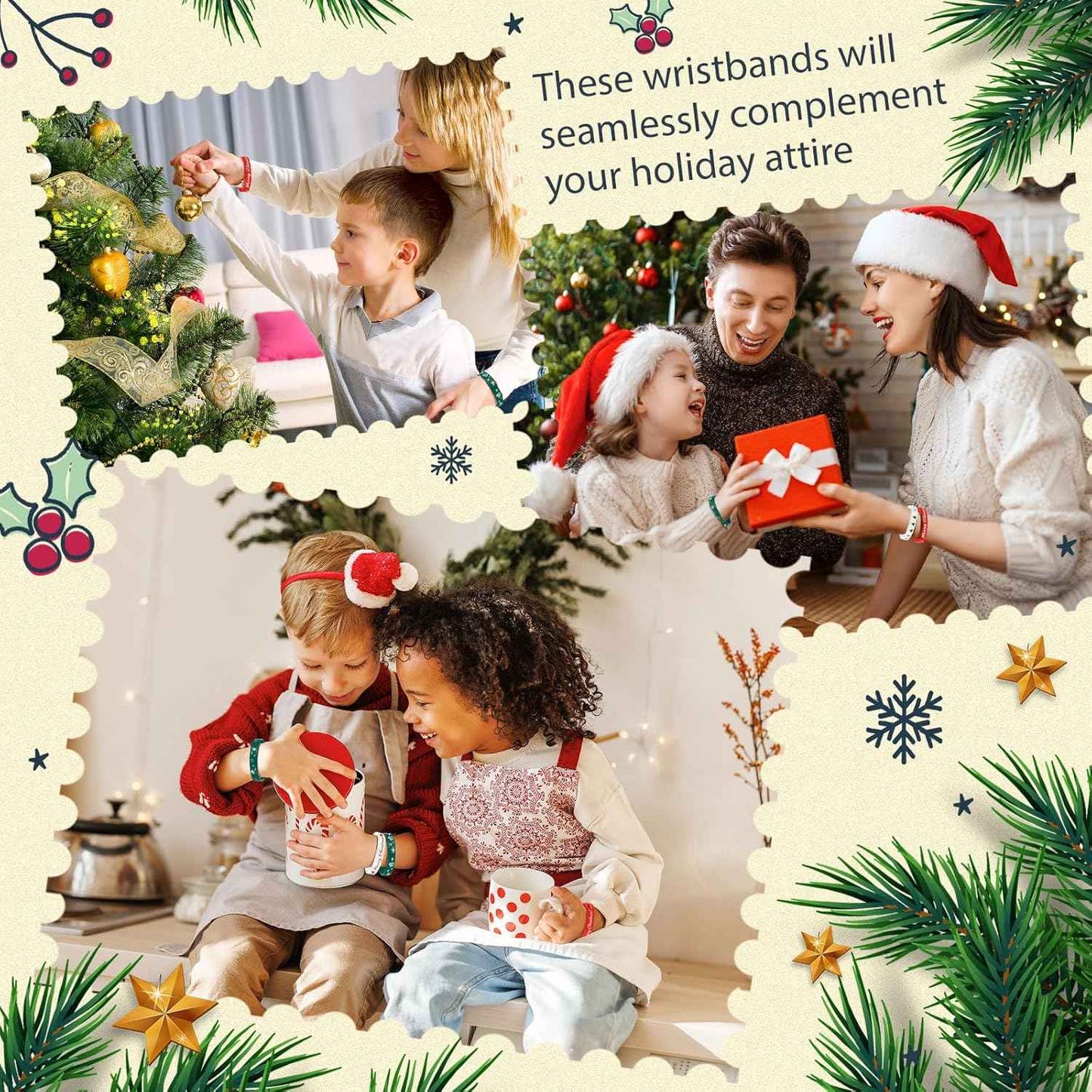 Syhood 200 Pieces Christmas Silicone Bracelets Rubber Wristbands Bulk Merry Christmas Bracelets Gifts for Kids Adult Xmas Party Favors Stocking Stuffers, 10 Style (Red, Dark Green, White)