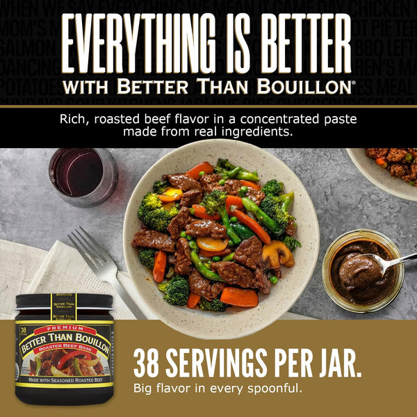 Better Than Bouillon Premium Roasted Beef Broth Base, Makes 38 Cups, 8 oz, Richer Flavor