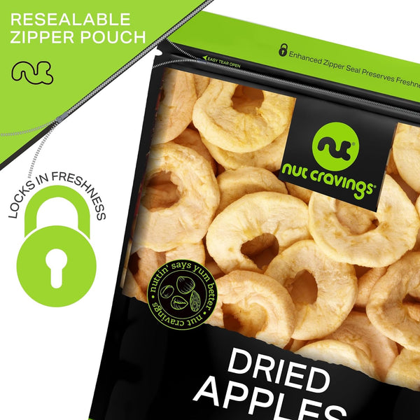 NUT CRAVINGS - Dried Apple Rings Slices, No Sugar Added - Chewy Soft Texture (16oz, 1 LB) Sweet Healthy Snack, Vegan, Kosher, Resealable Bag