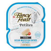 Purina fancy feast petites ocean whitefish entree with tomato in gravy gourmet wet cat food pack of 12 2.8 oz tubs