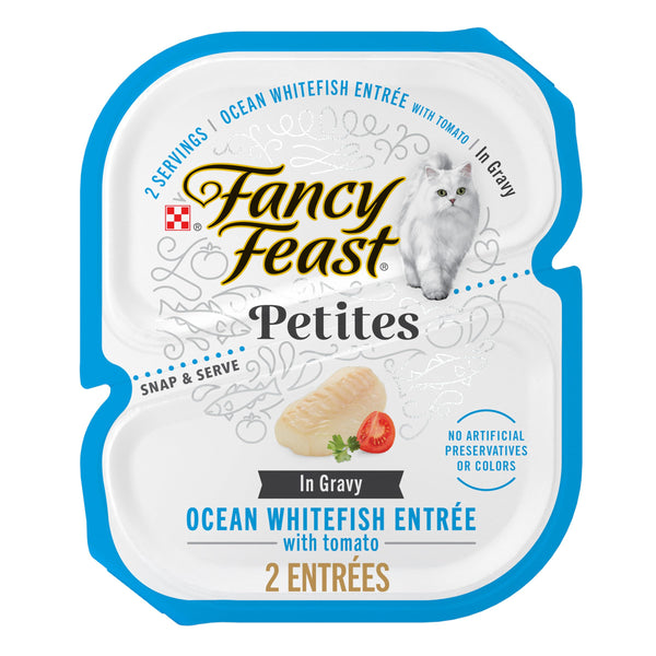 Purina fancy feast petites ocean whitefish entree with tomato in gravy gourmet wet cat food pack of 12 2.8 oz tubs