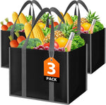 WISELIFE Reusable Grocery Bags with Handles - 3 Pack, 35L Large Shopping Bags for Groceries, Water-Resistant & Foldable Grocery Totes for Lasting Use for Kitchen, Market, Car Trunk, Picnic (Gray)