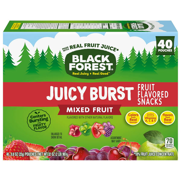 Black Forest, Juicy Burst, 0.8 oz, 40 ct, Mixed Fruit Flavored Snacks, Real Fruit Juice