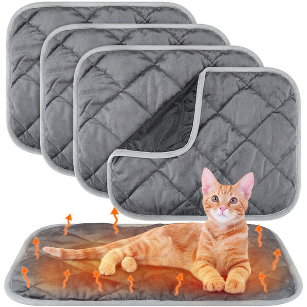 gray 16x20 self heating cat pad, 4 pack, washable pet bed for cats and dogs