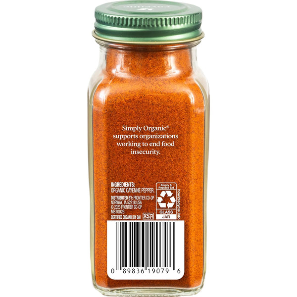 Simply Organic Cayenne Pepper, 2.50 Ounce, Pure, Organic, No GMOs, Kosher, Versatile Spice for Chili and Curries