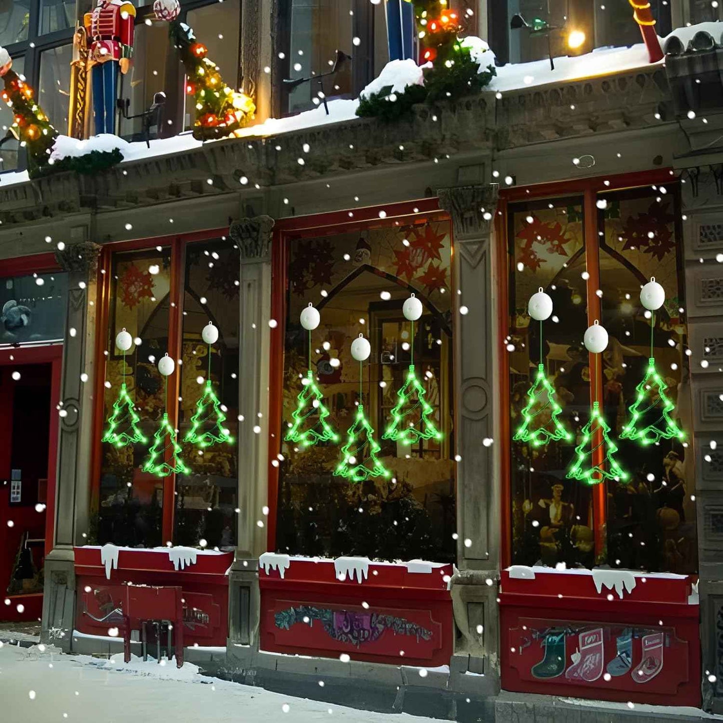 3Pcs Battery Powered LED Christmas Tree Shaped Window Lights - Green Sucker Lamps for Xmas Decor Indoors and Outdoors