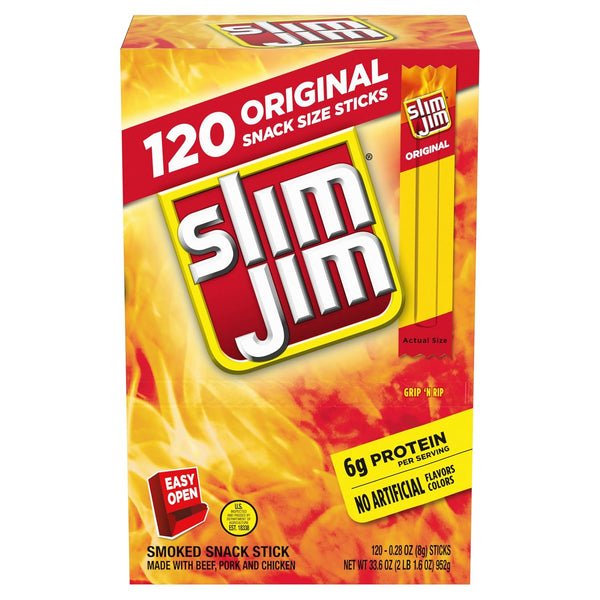Slim Jim Original Smoked Meat Sticks, 100 Count, 0.28 oz Each