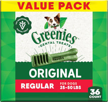 greenies veterinarian-recommended adult natural dental dog treats, original flavor, 36 oz. pack, 36 count, regular size