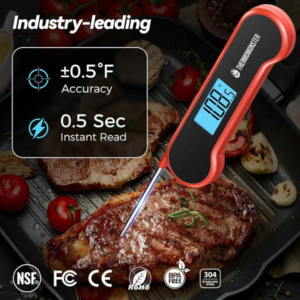 0.5 sec instant read meat thermometer digital with ±0.5℉ precision, food thermometer for cooking kitchen gadgets, oven grill candy bbq essentials, red