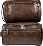 large water-resistant leather dopp kit & medium travel bag set for men - brown