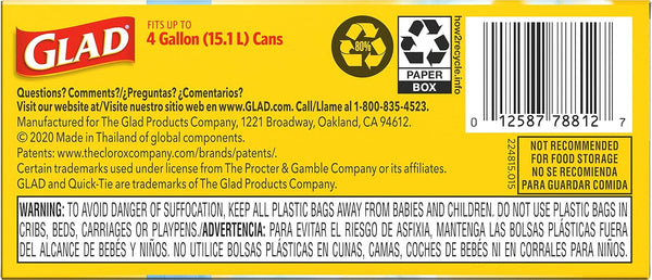 Glad Small Trash Bags 4 Gallon, Febreze Fresh Clean Garbage Bags, Odor Resistant with Quick Tie, 26 Count - Rayz Mart