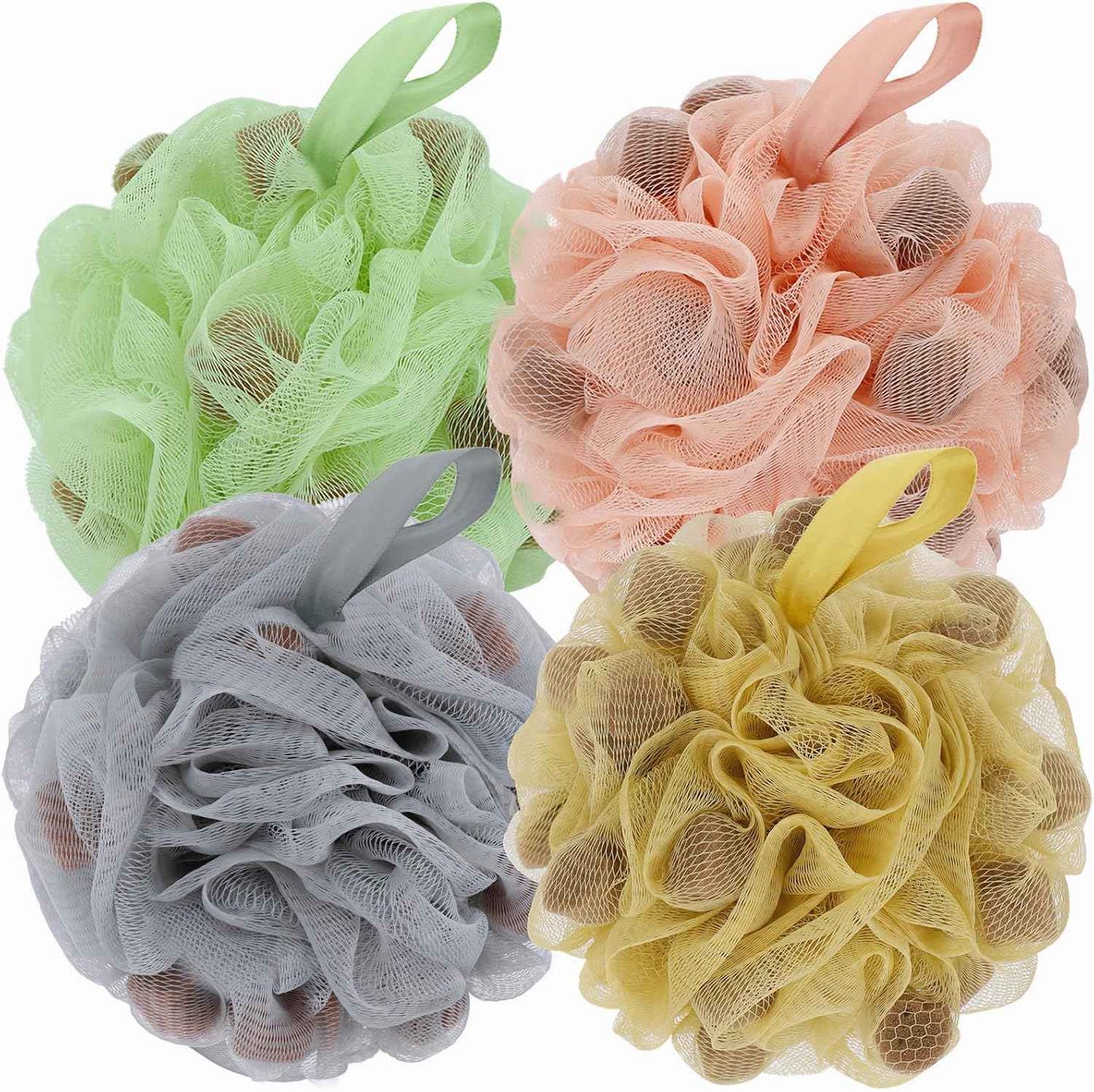 Bath Loofah Shower Sponge Body Back Scrubber Soft Mesh Shower Puffs Exfoliating Loofa for Women & Men Bath Accessories Cleaning Tool (Pack of 4 60G Loofah, Dark Elf)