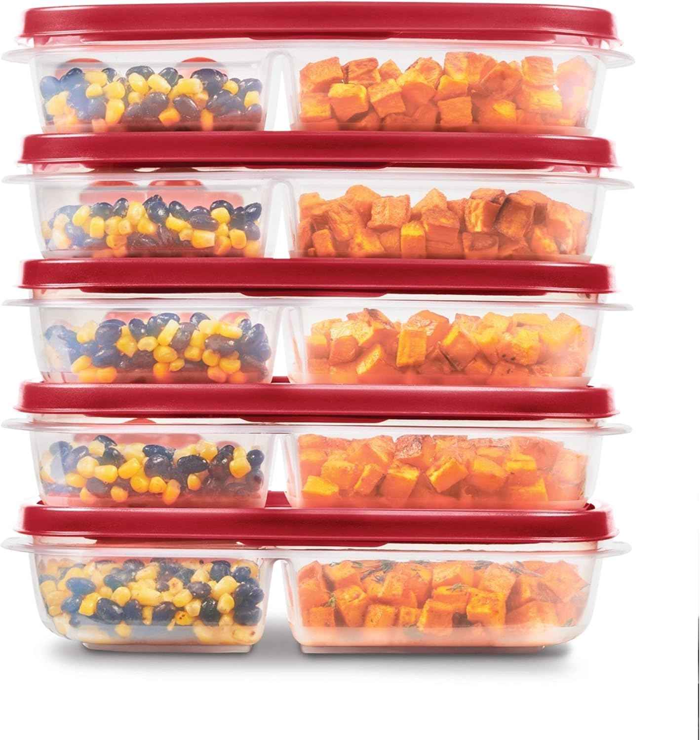 Rubbermaid 60-Piece Food Storage Containers with Lids, Microwave and Dishwasher Safe, Red Color, Ideal for Meal Prep and Pantry Storage