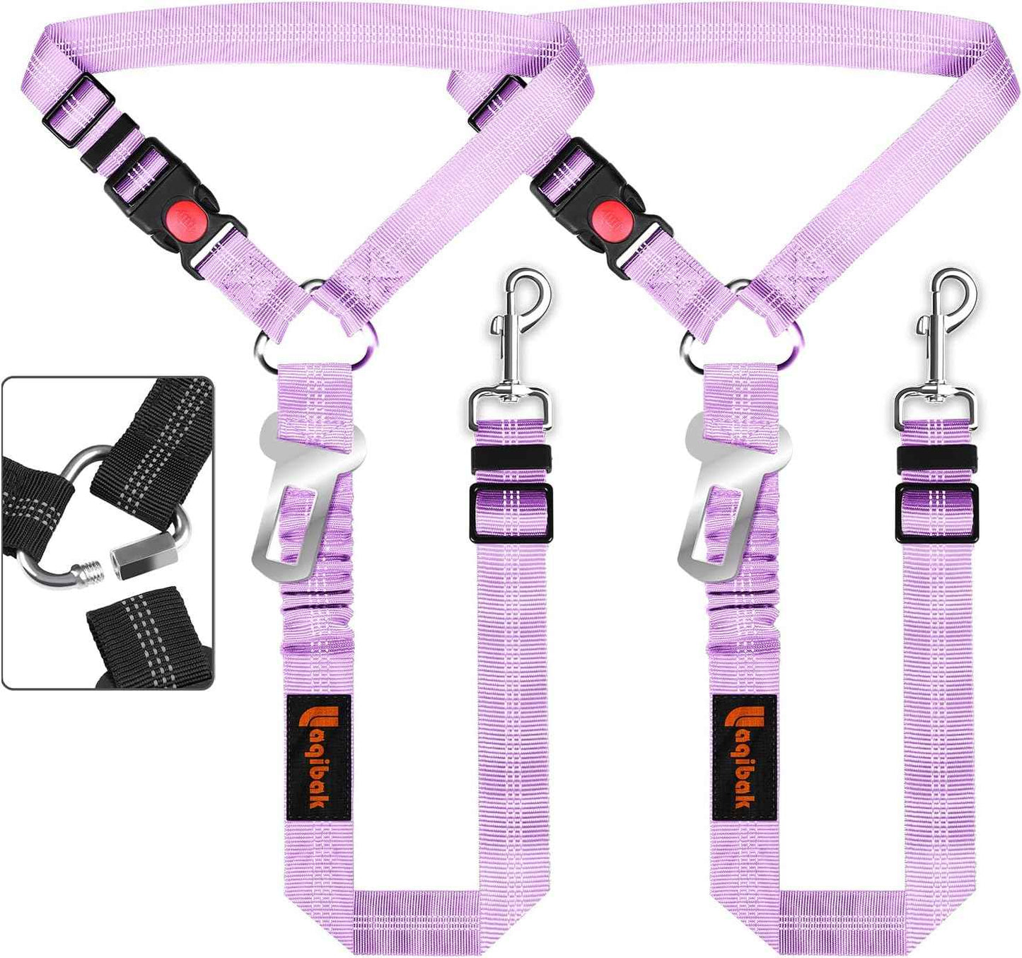 Removable Dog Seat Belt Harness for Car, 3 in 1 Pet Dog Car Seatbelt Leash, Retractable Restraint Secures to Vehicle Headrest & Adjustable Reflective Bungee Dog Seatbelt Tether, Blue and Black