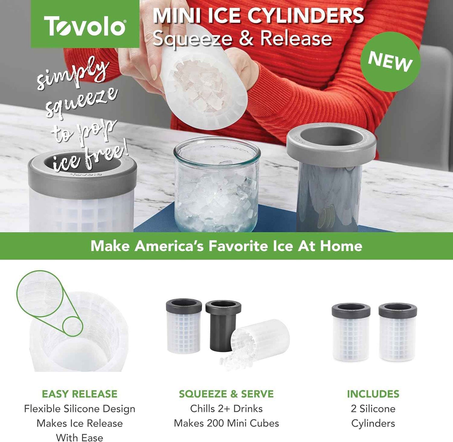 Tovolo mini ice cylinder squeeze and release set of 2, bpa-free plastic and silicone