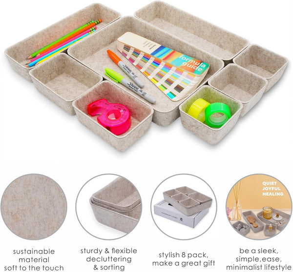 Desk Drawer Organizer Tray, 8-Piece Beige Office Storage, Nordic Minimalist Lifestyle