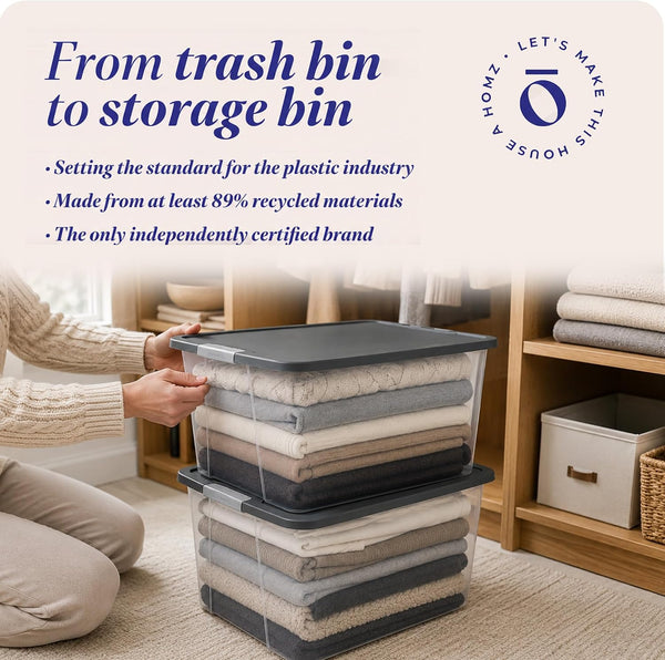 HOMZ 2-Pack Secure Latch Storage Bins with Clear Plastic Containers