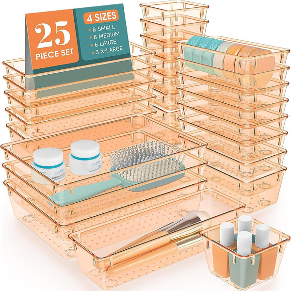 Clear Plastic Drawer Organizer Set for Desk, Kitchen, Bedroom, Bathroom, Office
