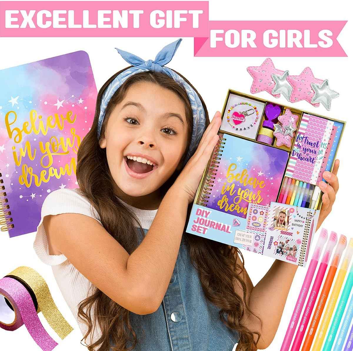 DIY Journal Kit for Girls - 26PCS DIY Journal Set for Tween & Teen Girls, Stationery Set, Scrapbook & Diary Supplies Set, Journaling Art Crafts Kit, Ideal Gifts for 8 9 10 11 12 13 14 Year Old Girl