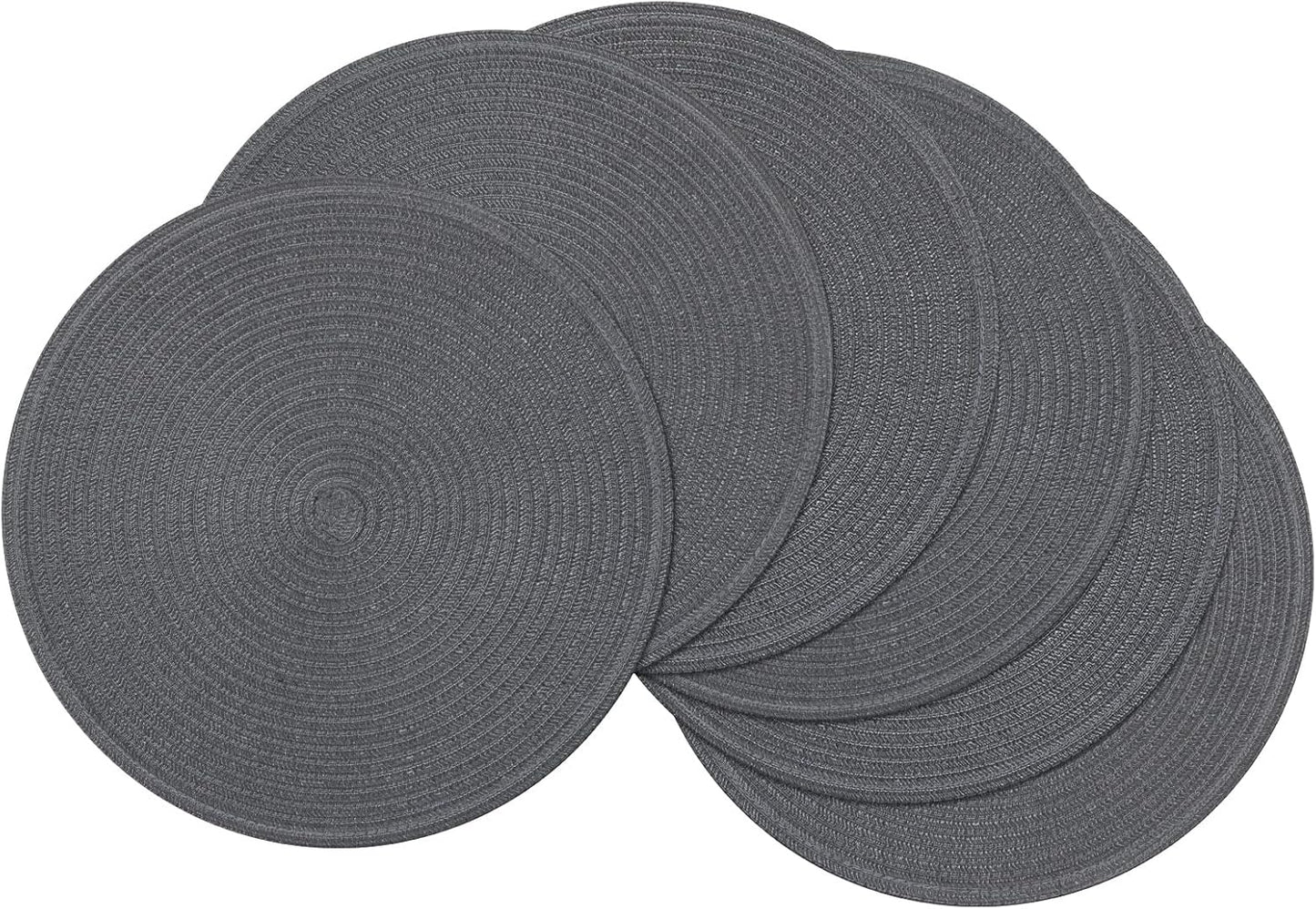 SHACOS 15 inch Round Braided Placemats Set of 6 Non Slip Heat Resistant Cotton Polyester Table Mats Washable Place Mats for Kitchen Dining Party Table Decor (Beige, 6)
