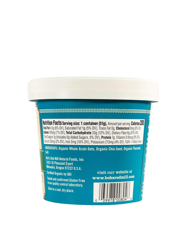 Bob's Red Mill Organic Gluten Free Oatmeal Cup, Classic with Flax/Chia, 1.8 Ounce (Pack of 12), Non-GMO, Whole Grain, Kosher