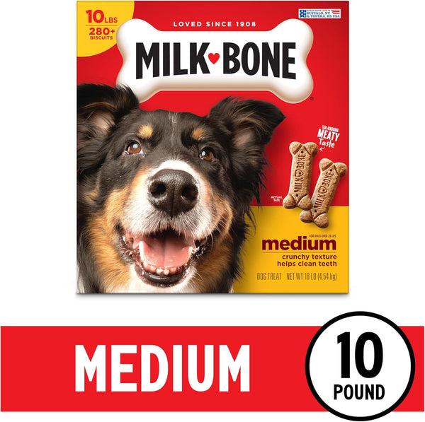 Milk-Bone Original Dog Treats Biscuits for Medium Dogs, 10 Pound Box, Crunchy Texture, Fortified with 12 Vitamins