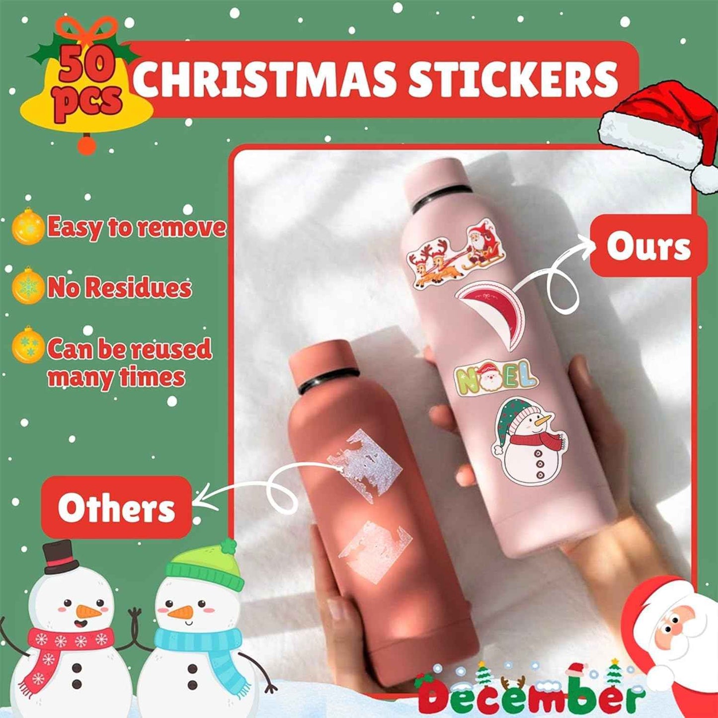 Christmas Stickers Christmas Decorations Party Supplies Party Favors Accessories Gift Idea For Boys Girls Kids Teens Adult Family Celebration Christmas Tree Santa Claus Reindeer Winter Snow Xmas Décor