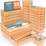 25 PCS Plastic Drawer Organizer Set, 4-Size Versatile Organizer Trays & storage Bins for Makeup, Jewelry, and Gadgets in Bathroom, Bedroom and Office,Clear Black