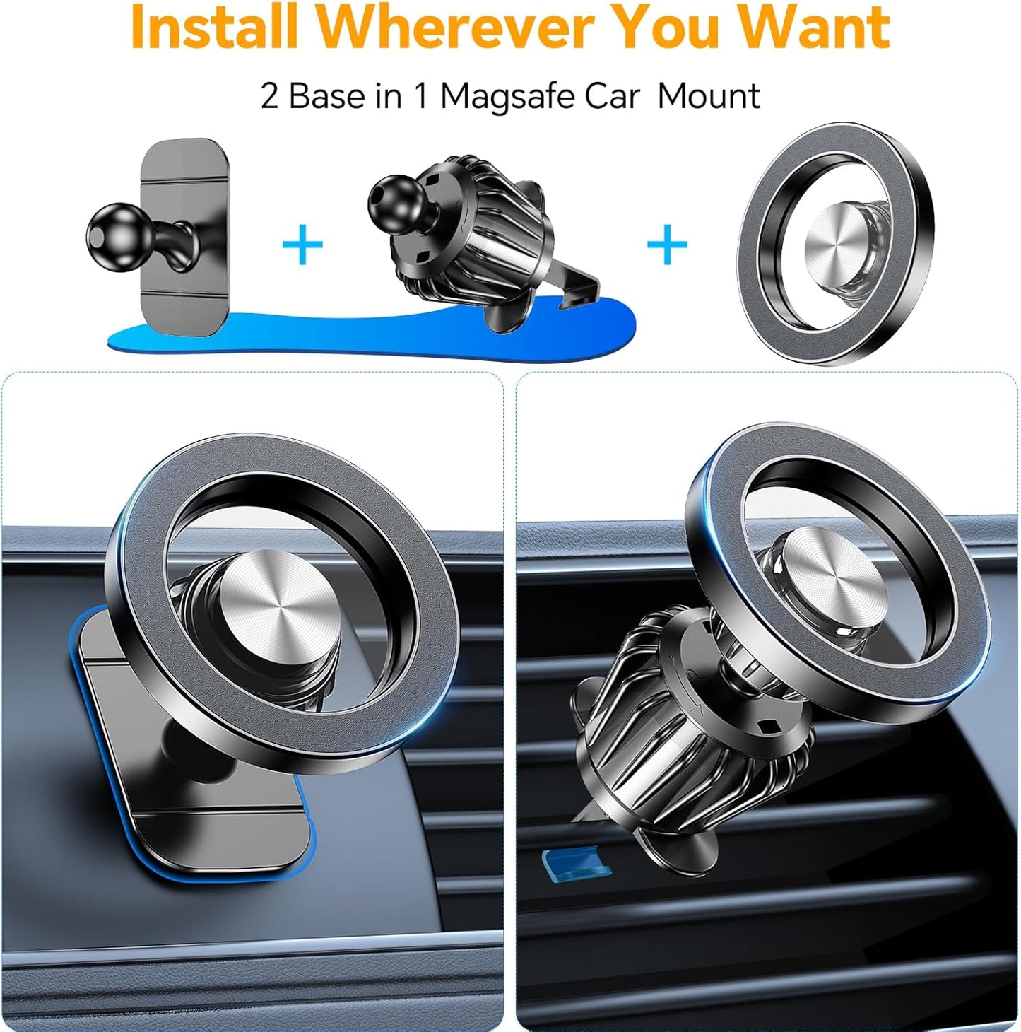 Kaistyle for Magsafe Car Mount【20 Strong Magnets】Magnetic Phone Holder for Car Phone Holder Mount Dash Mounted Holders Cell Phone Holders for Your Car Accessories for Women Men for iPhone 17 16 15 14 - Rayz Mart