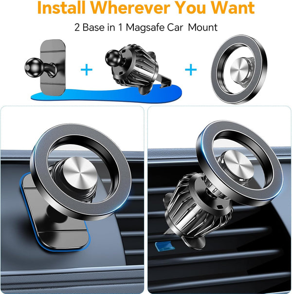 kaistyle magsafe dashboard car mount - 20 n52 magnets, 360° rotation, hands-free
