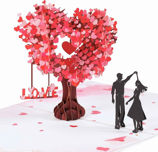 Pop Up Anniversary Card, 3D Love Tree Hearts Couple Wedding Card for Her, Wife, Husband, Him, Couple; Ideal Gift for Wedding, Romantic Birthday, Anniversary, Valentines, Mothers Day, 6x8 inch