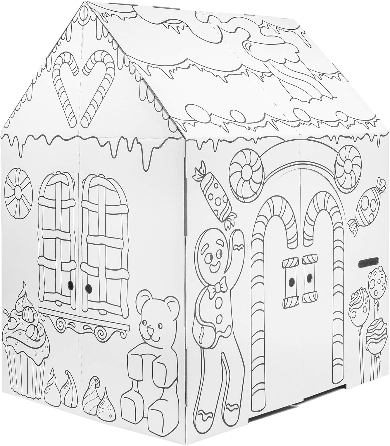 Easy Playhouse Gingerbread House - Kids Art & Craft for Indoor Fun, Color Favorite Holiday Sweets & Winter Friends– Decorate & Personalize a Cardboard Fort, 32" X 26. 5" X 40. 5"