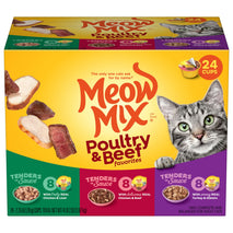 meow mix tenders in sauce wet cat food variety pack poultry beef 2.75 ounce cups 24 count