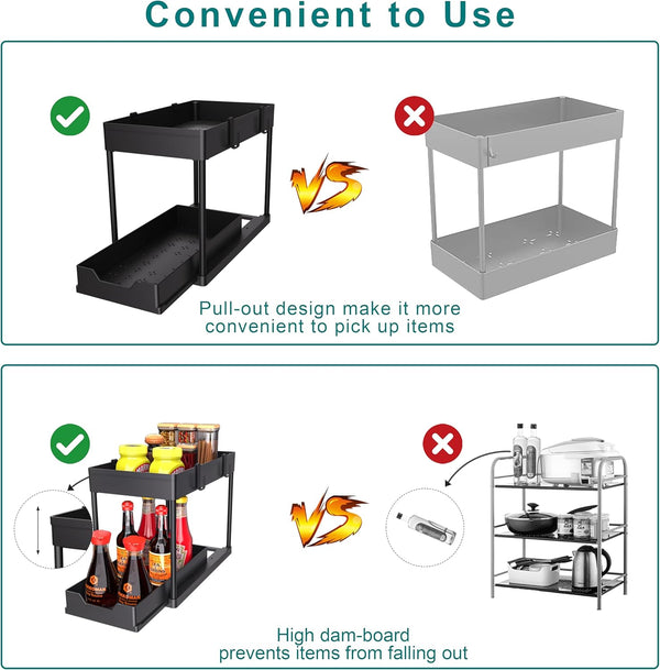 DEKAVA Under Sink Organizer 2 Pack, Bathroom Cabinet Organizer, 2 Tier Sliding Cabinet Basket